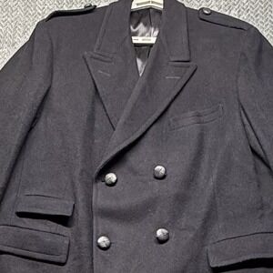Vintage Austin Reed Wool Overcoat Men 46L  Double Breasted Officer Polo Coat USA